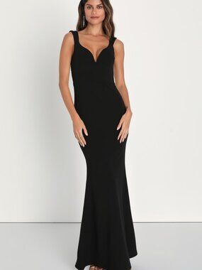 Lulus Alluring Temptation Black Backless Ruched Mermaid Maxi Dress - Size M